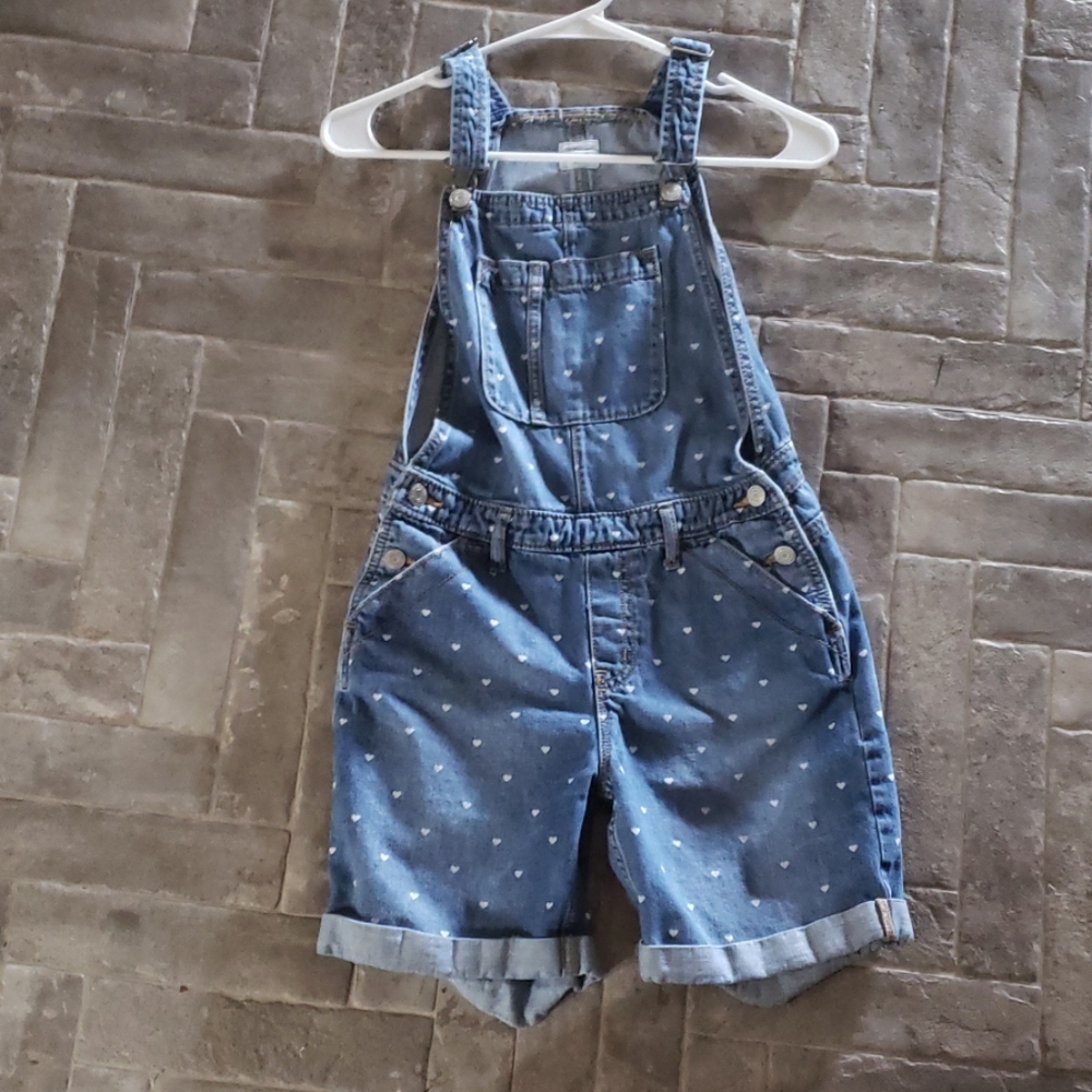 Denim overalls with white hearts